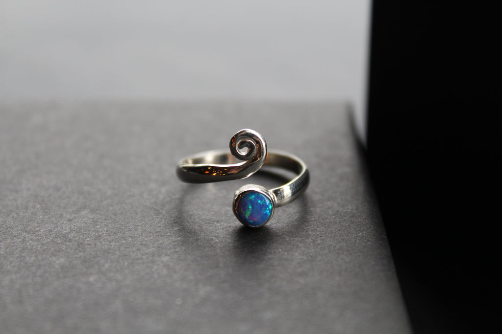 Blue Opal Adjustable Spiral Ring