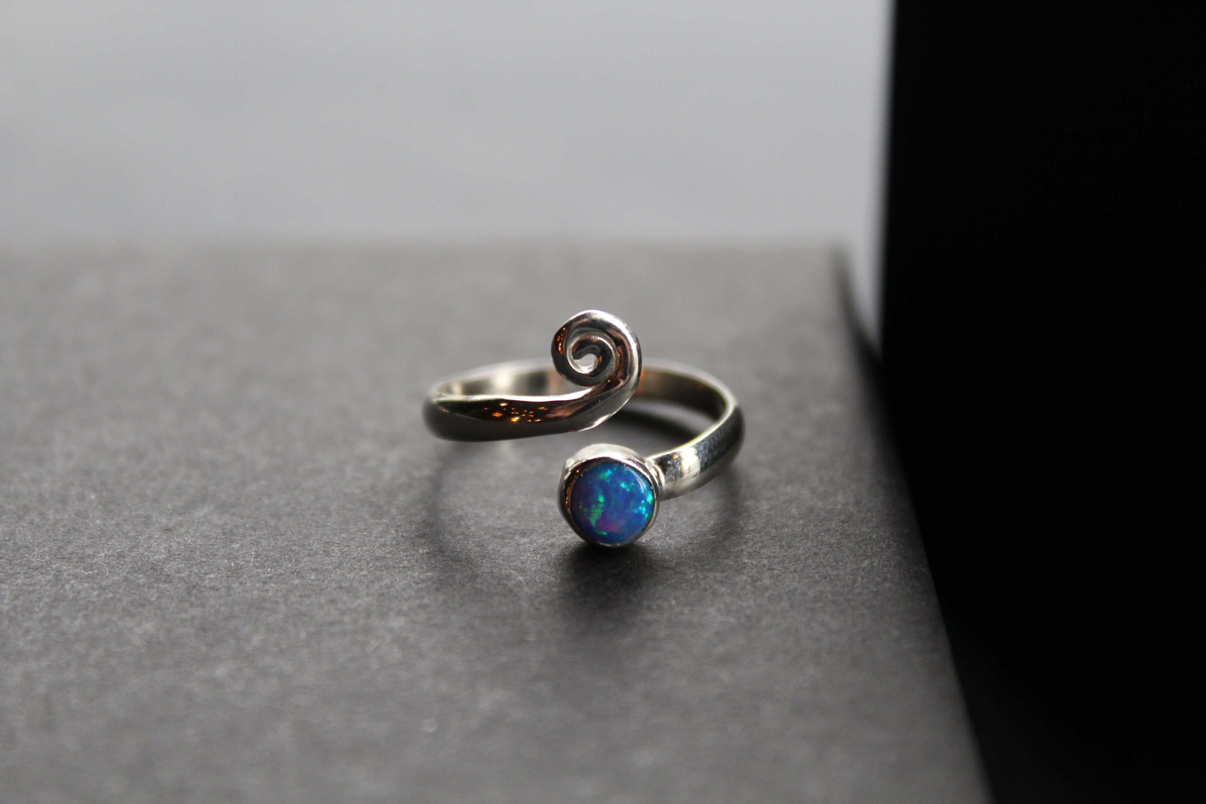 Blue Opal Adjustable Spiral Ring