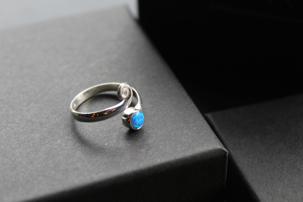 Blue Opal Adjustable Spiral Ring