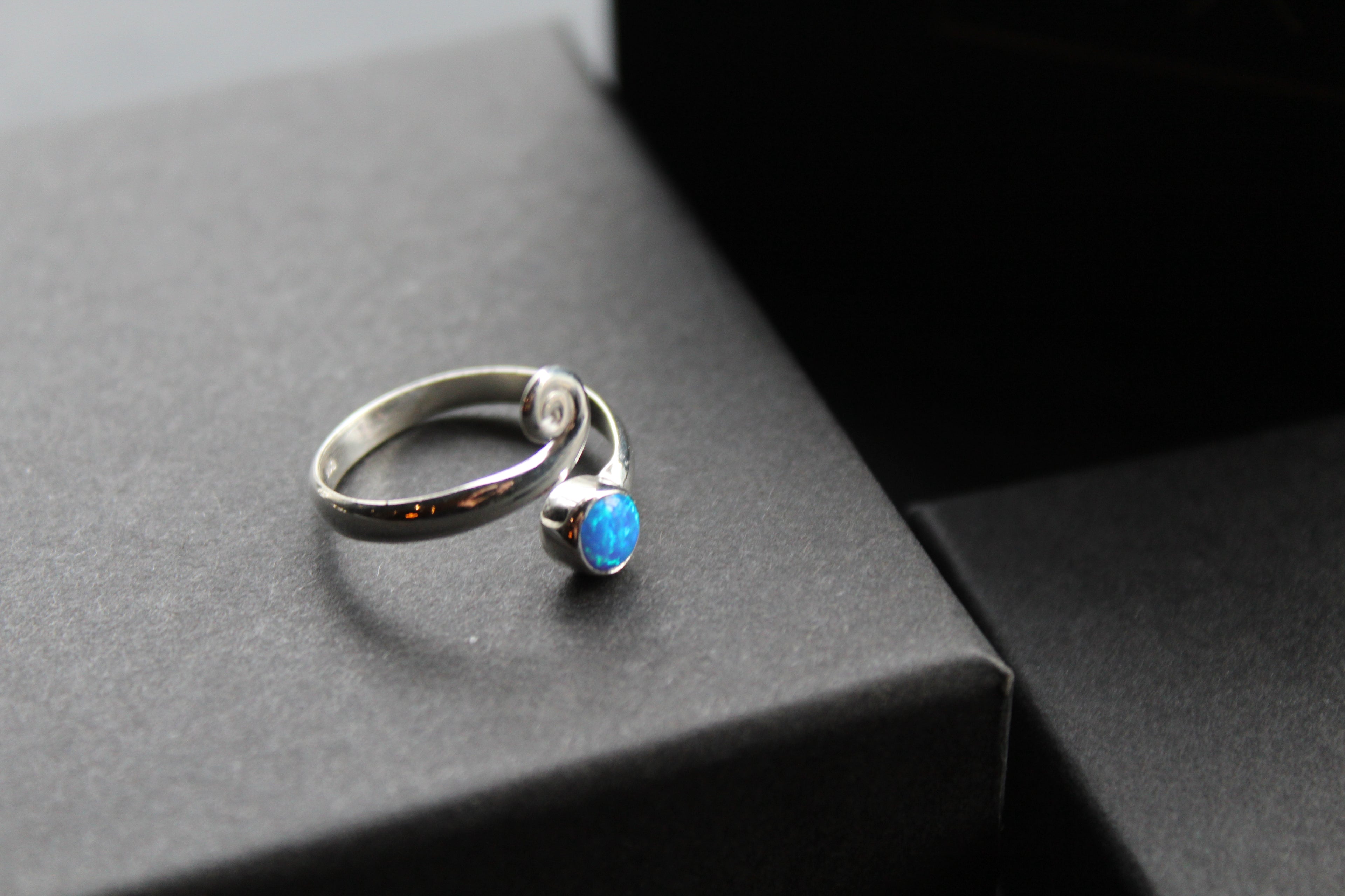 Blue Opal Adjustable Spiral Ring