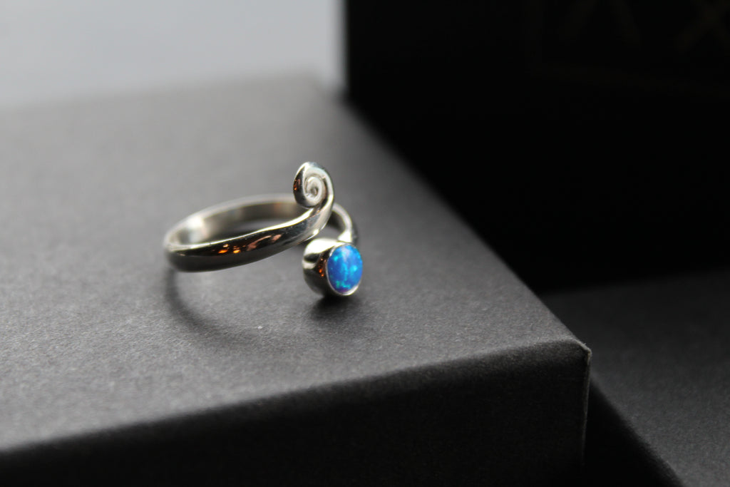 Blue Opal Adjustable Spiral Ring