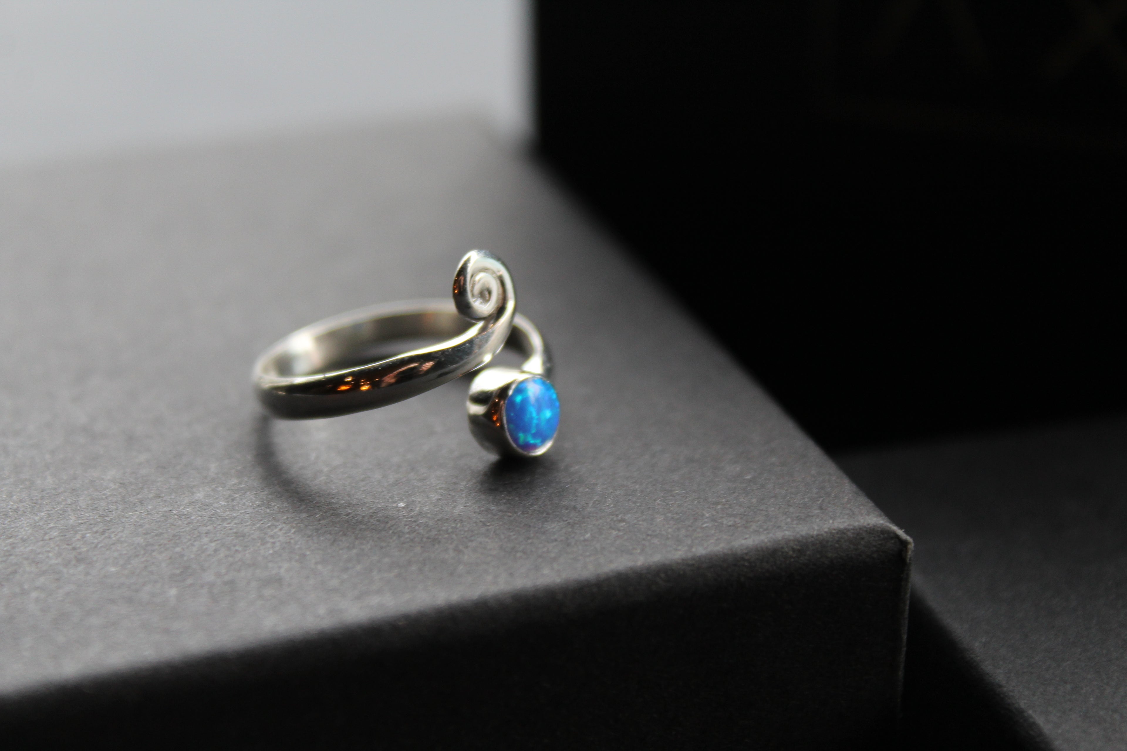Blue Opal Adjustable Spiral Ring