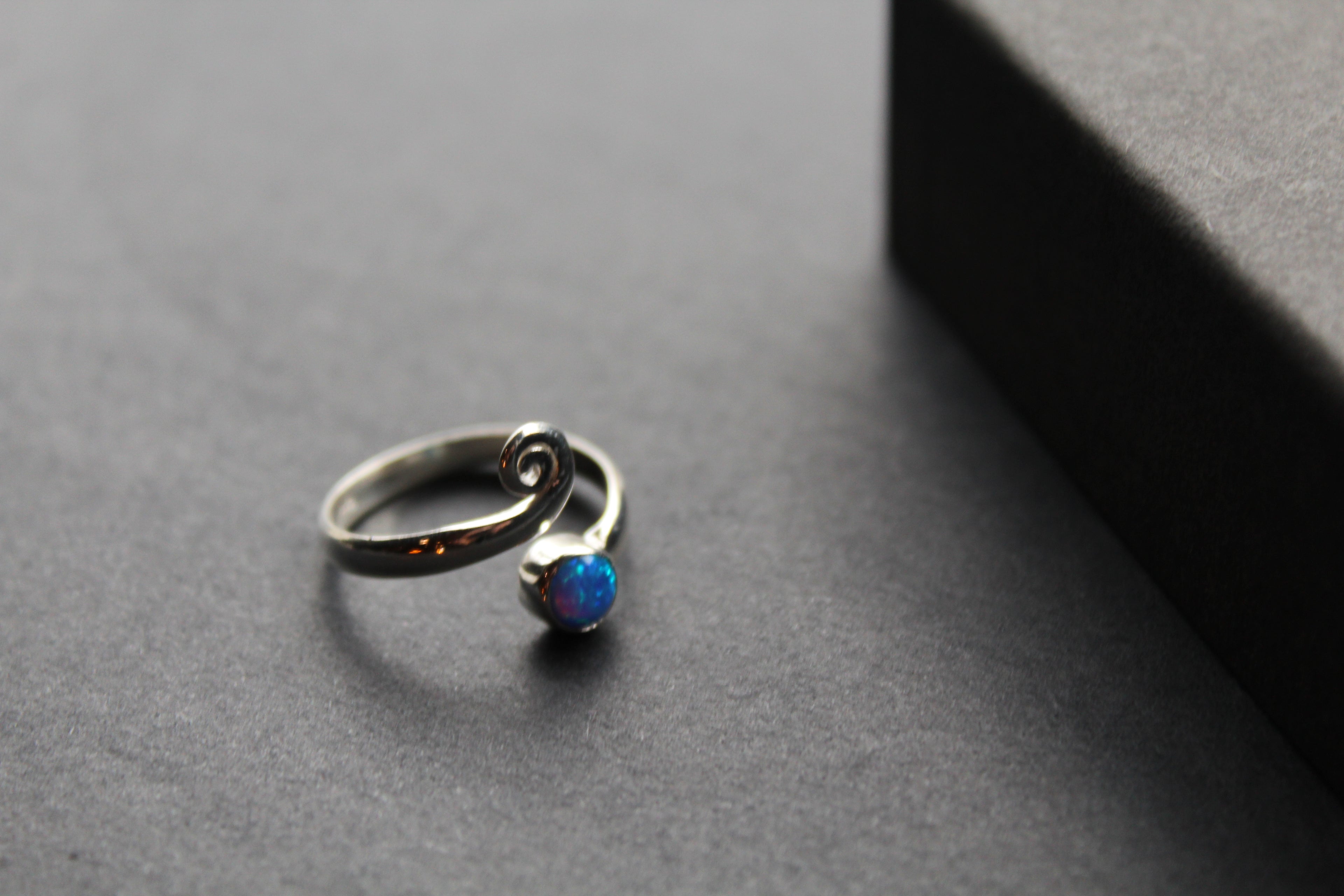 Blue Opal Adjustable Spiral Ring