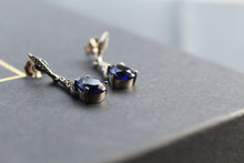 Load image into Gallery viewer, Blue Sapphire CZ Marcasite Earrings
