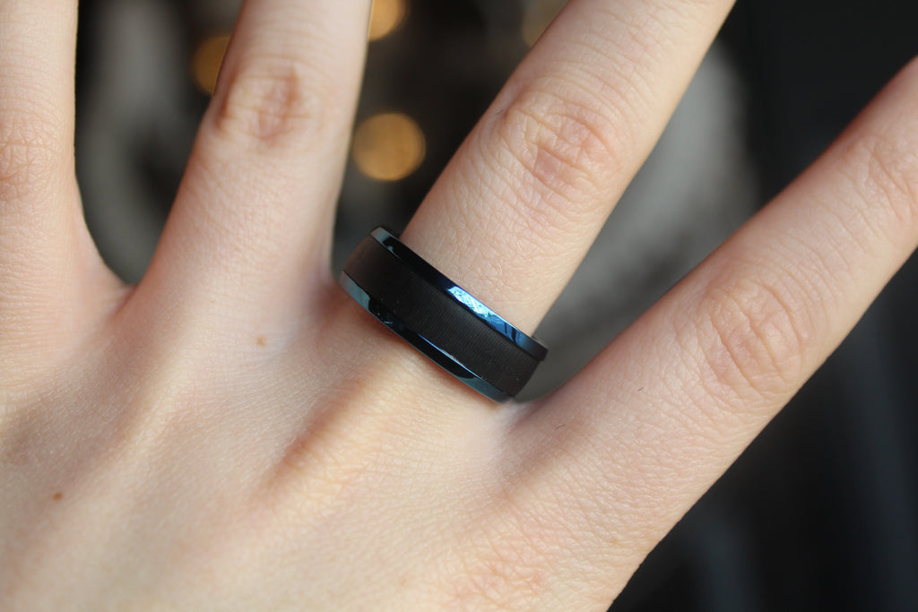 Steel Ring with Carbon Fibre and Sapphire Blue Plating