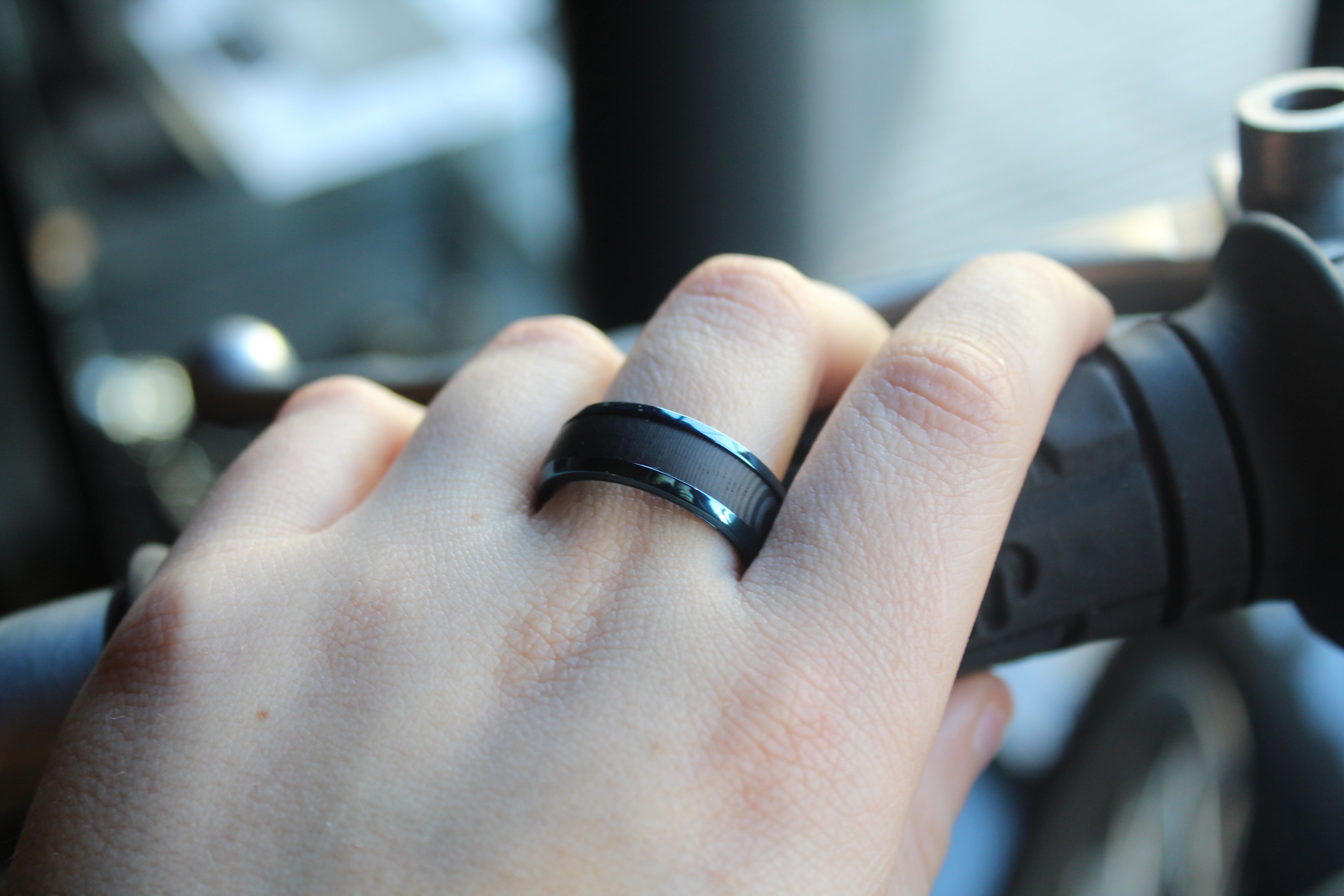 Steel Ring with Carbon Fibre and Sapphire Blue Plating