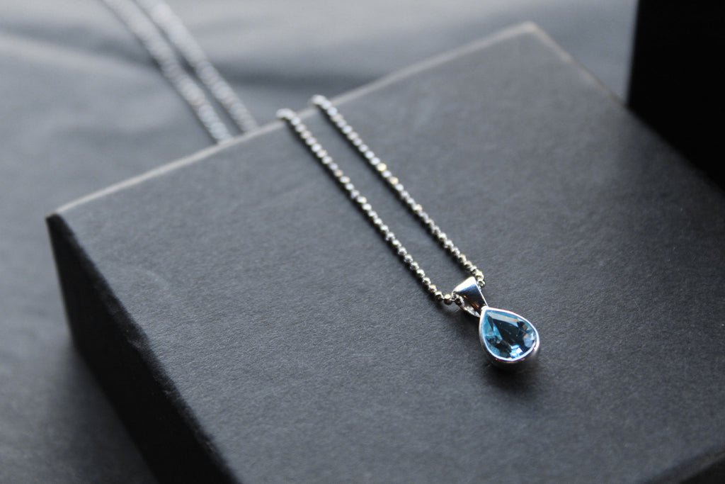 Blue Topaz Tear Drop Necklace