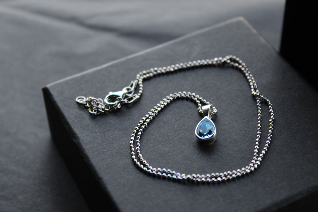 Blue Topaz Tear Drop Necklace