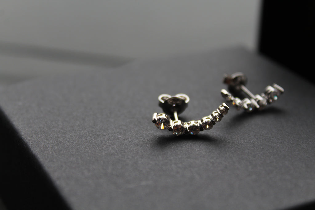 Clear CZ Curvy Climber Earrings