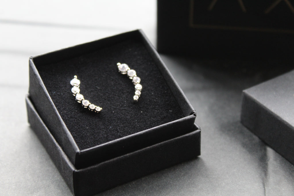 Clear CZ Curvy Climber Earrings