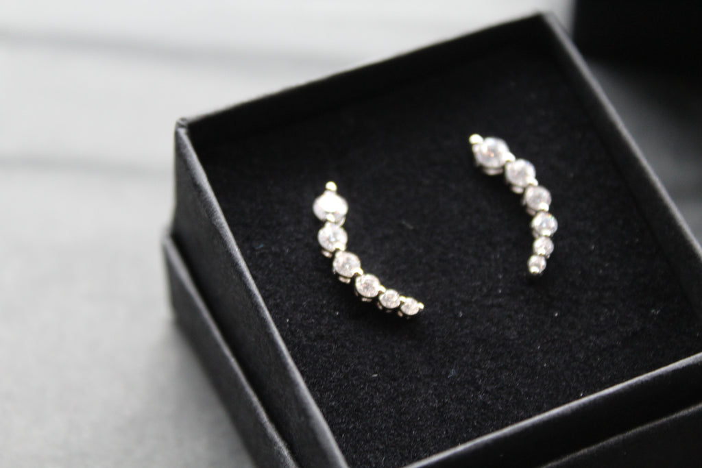 Clear CZ Curvy Climber Earrings