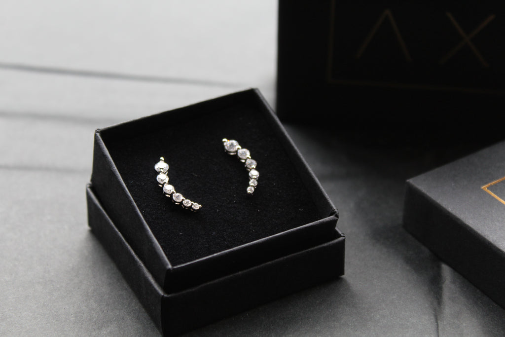 Clear CZ Curvy Climber Earrings