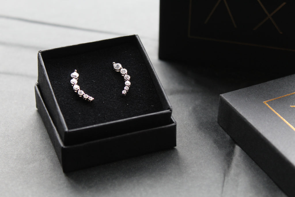 Clear CZ Curvy Climber Earrings