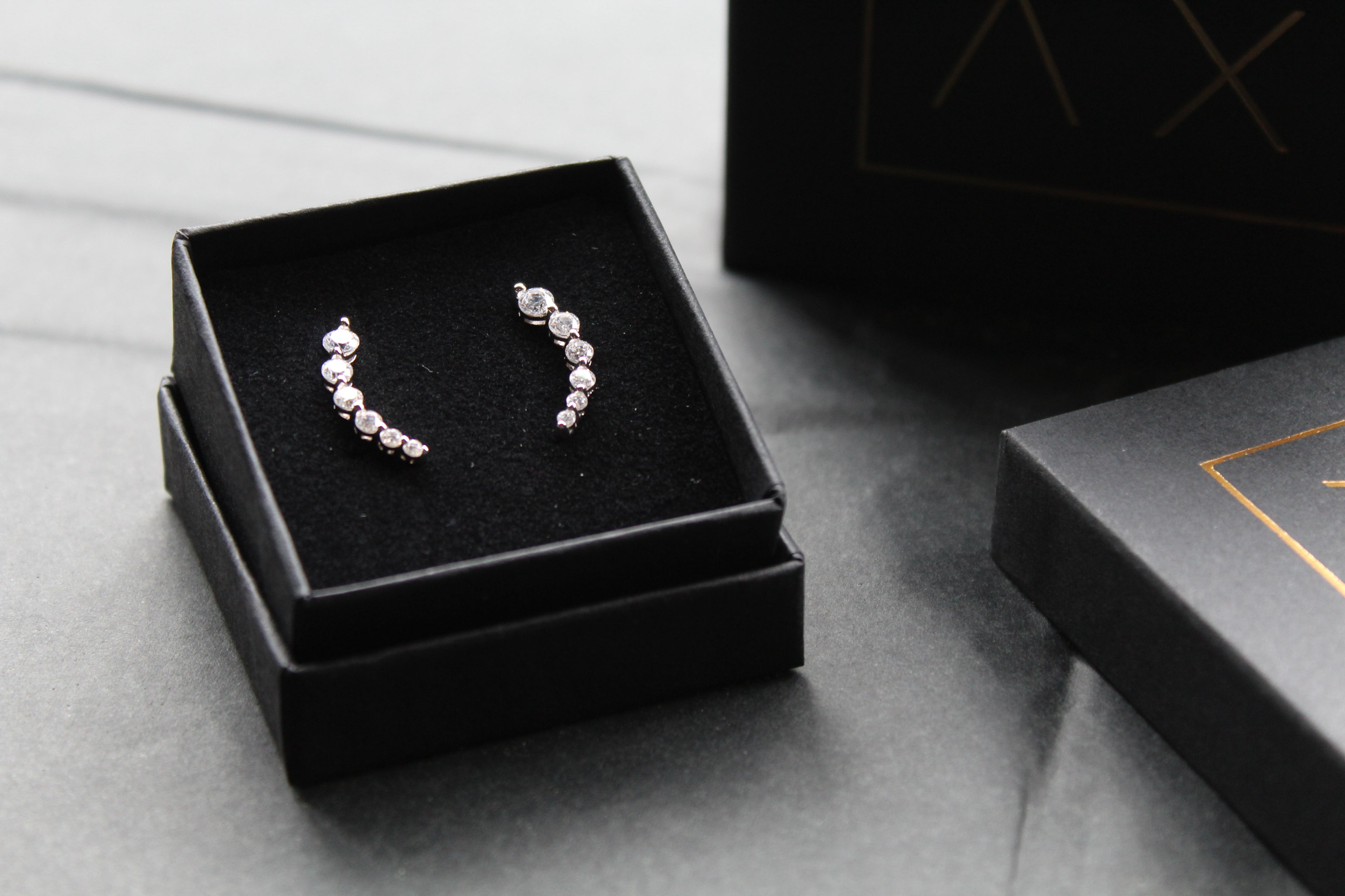 Clear CZ Curvy Climber Earrings
