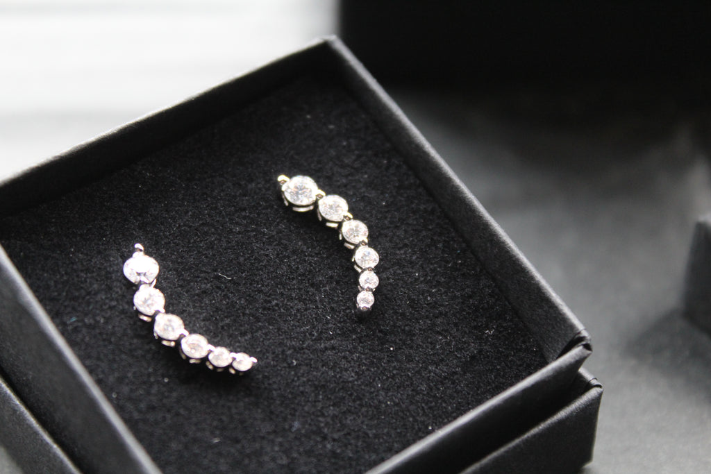 Clear CZ Curvy Climber Earrings