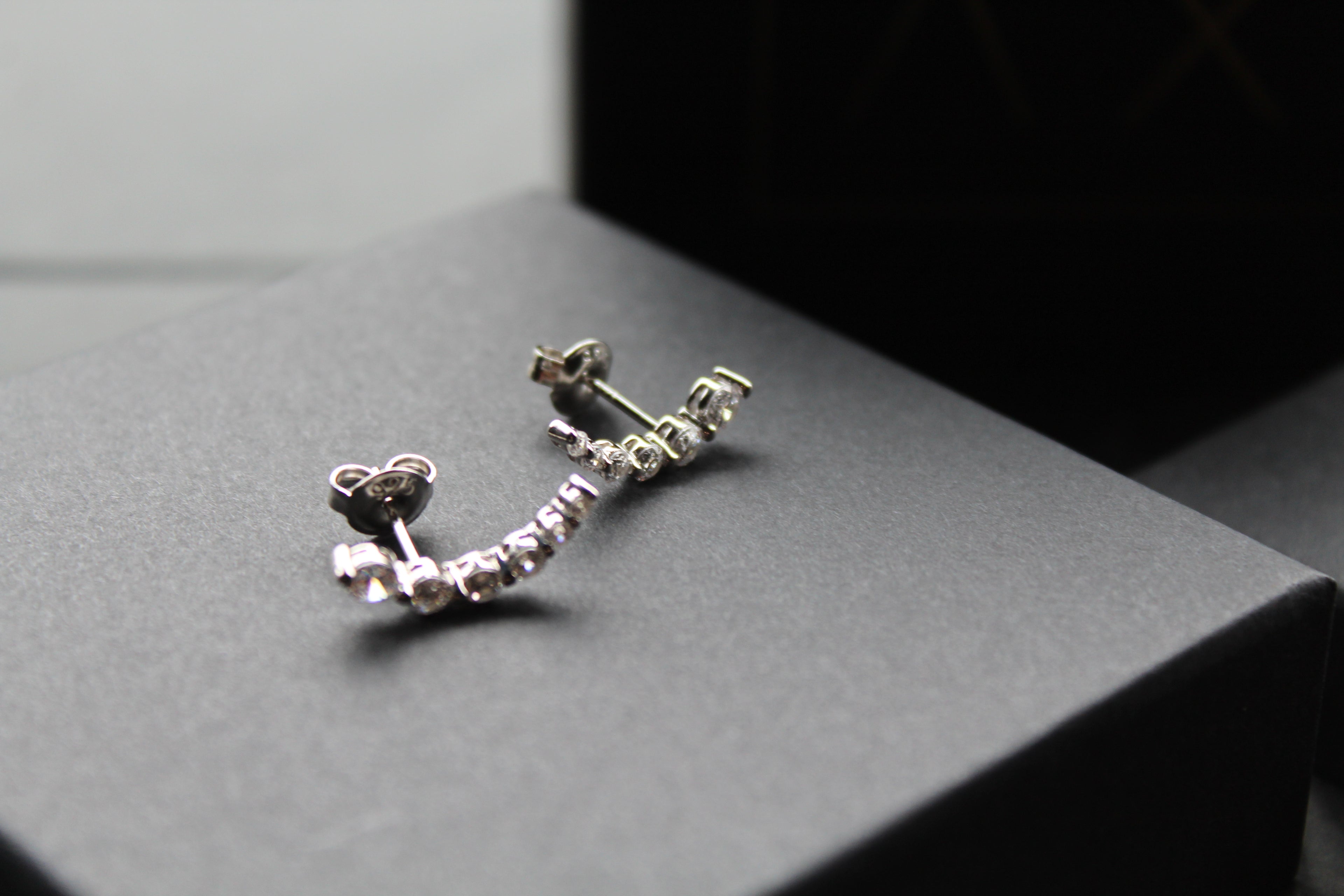 Clear CZ Curvy Climber Earrings