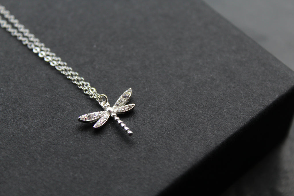 Dragonfly Necklaces with Clear CZ Stones