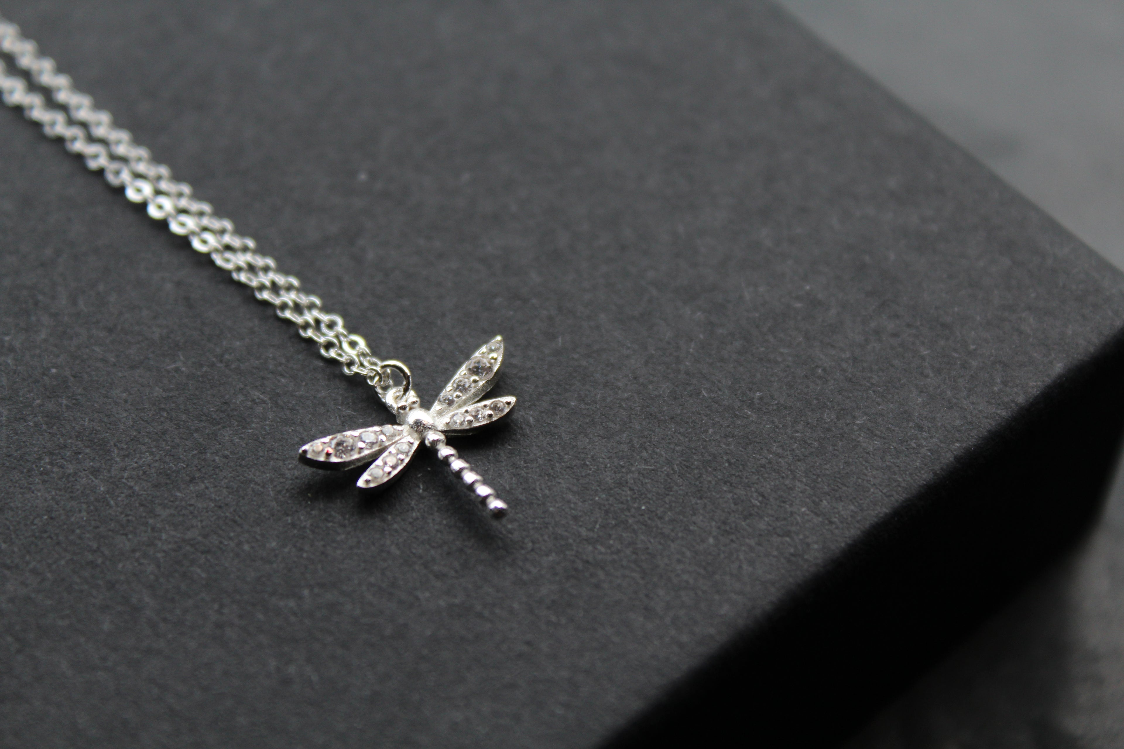Dragonfly Necklaces with Clear CZ Stones