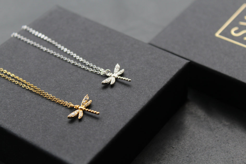 Dragonfly Necklaces with Clear CZ Stones