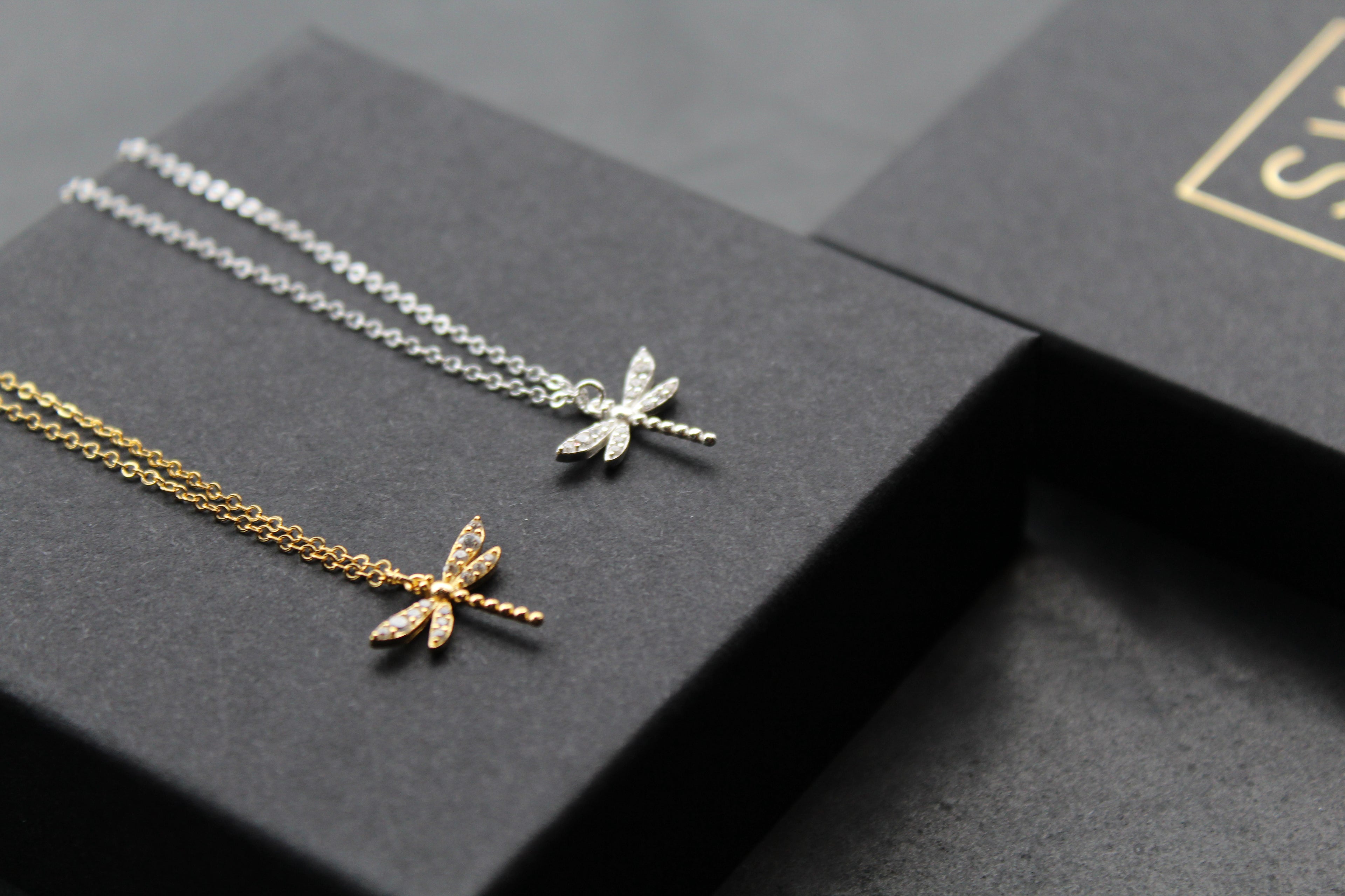Dragonfly Necklaces with Clear CZ Stones