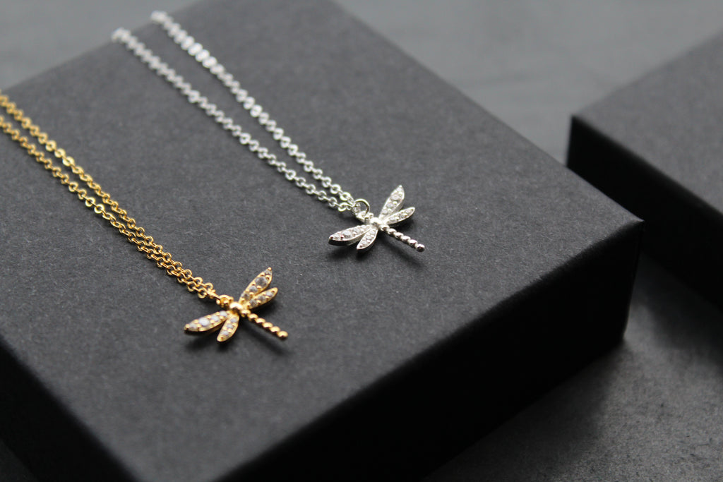 Dragonfly Necklaces with Clear CZ Stones