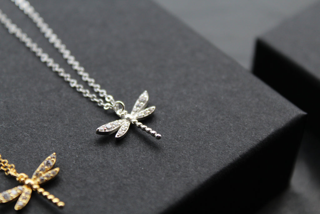 Dragonfly Necklaces with Clear CZ Stones