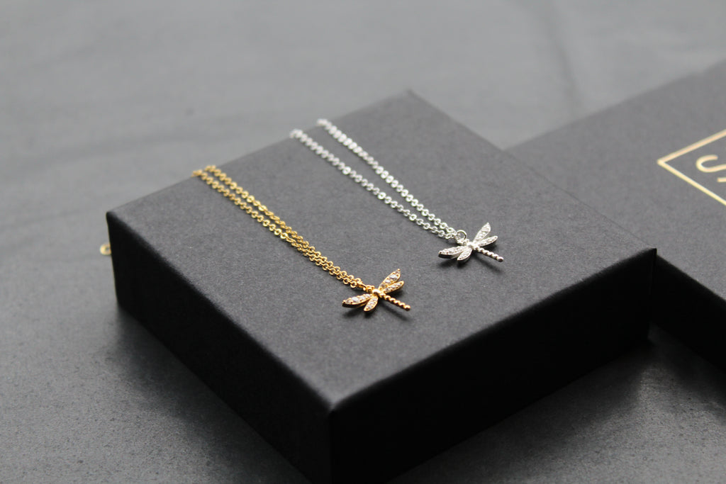 Dragonfly Necklaces with Clear CZ Stones