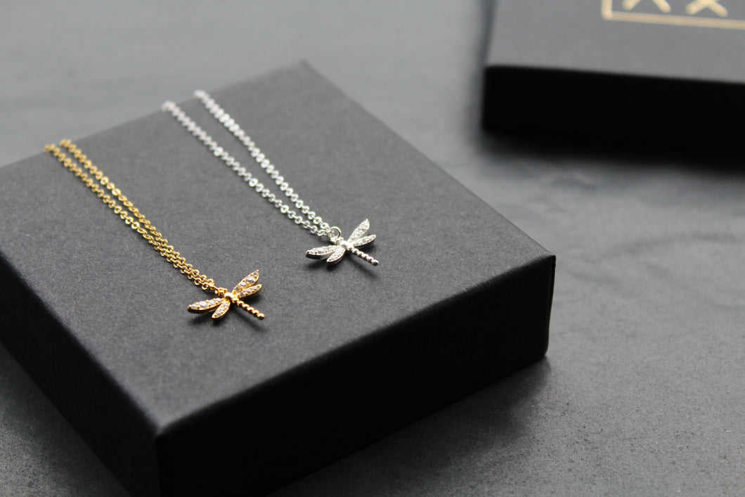 Dragonfly Necklaces with Clear CZ Stones