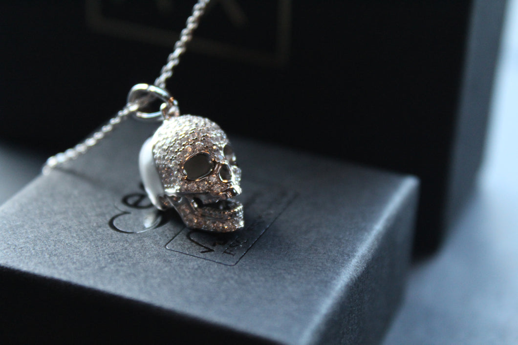 Clear CZ Mini Skull Necklace