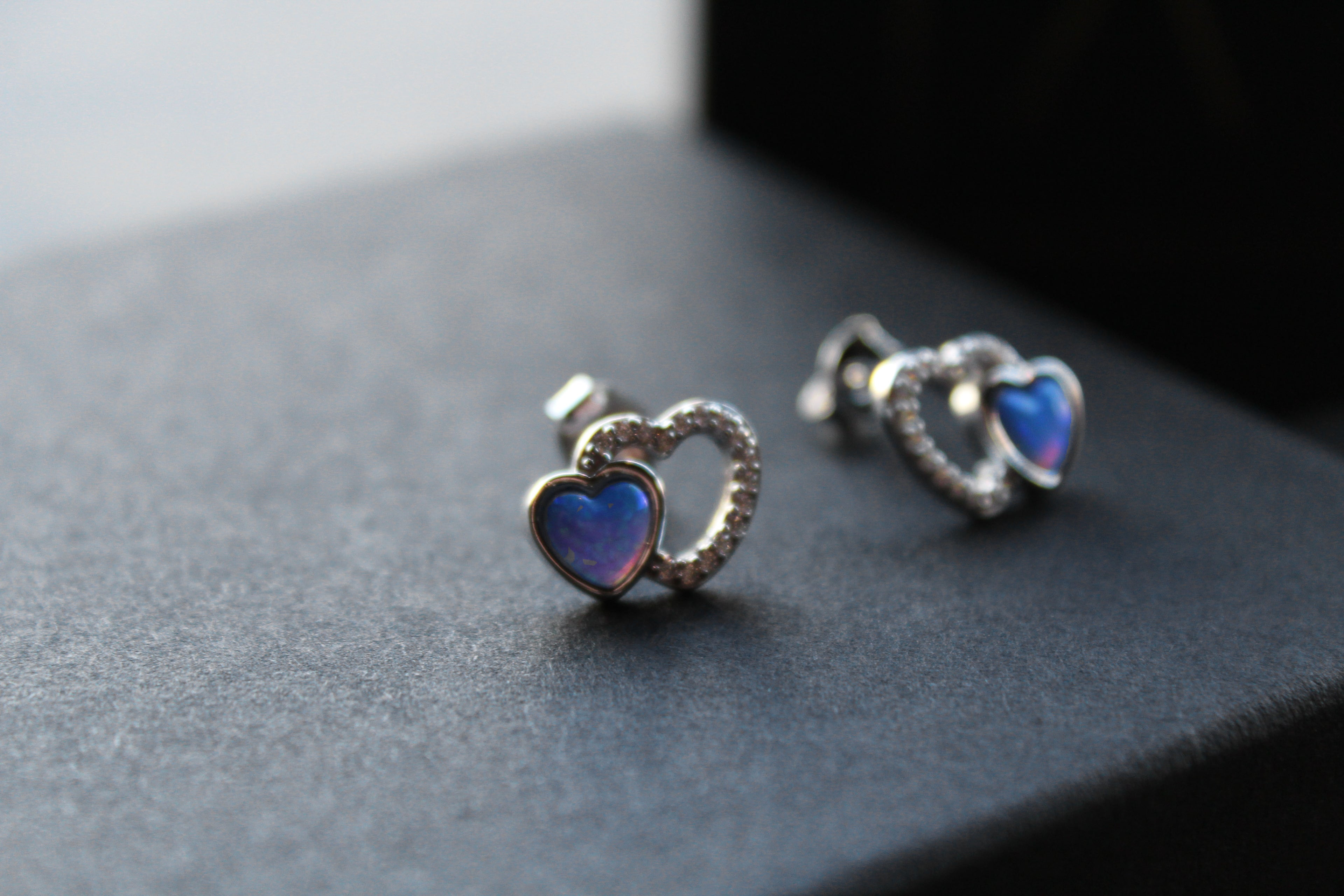 CZ & Opalique Linked Heart Earrings