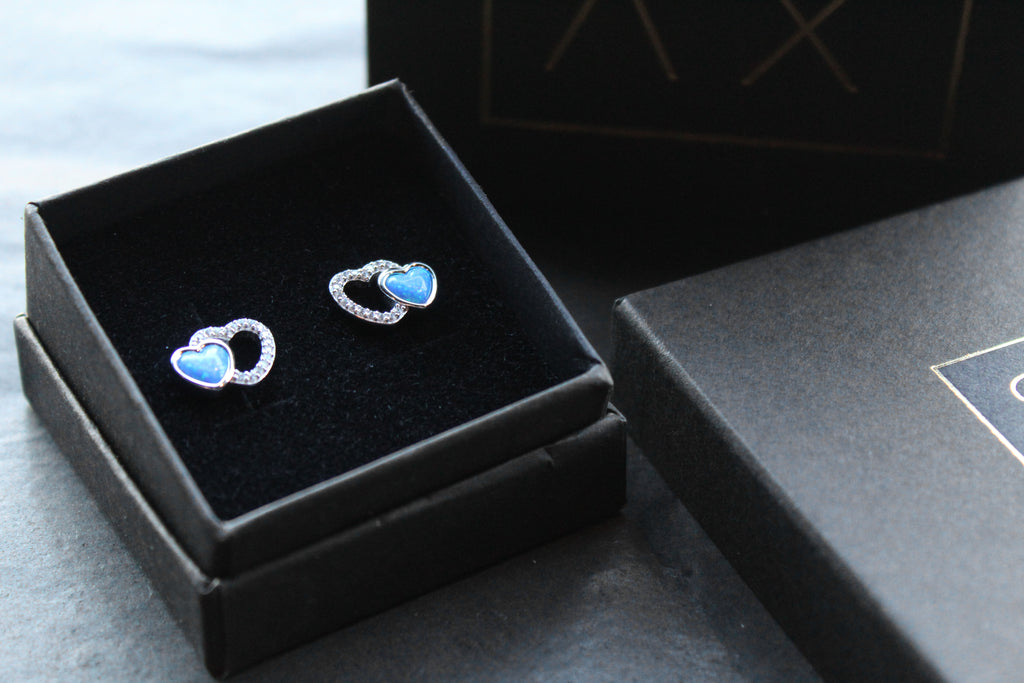 CZ & Opalique Linked Heart Earrings