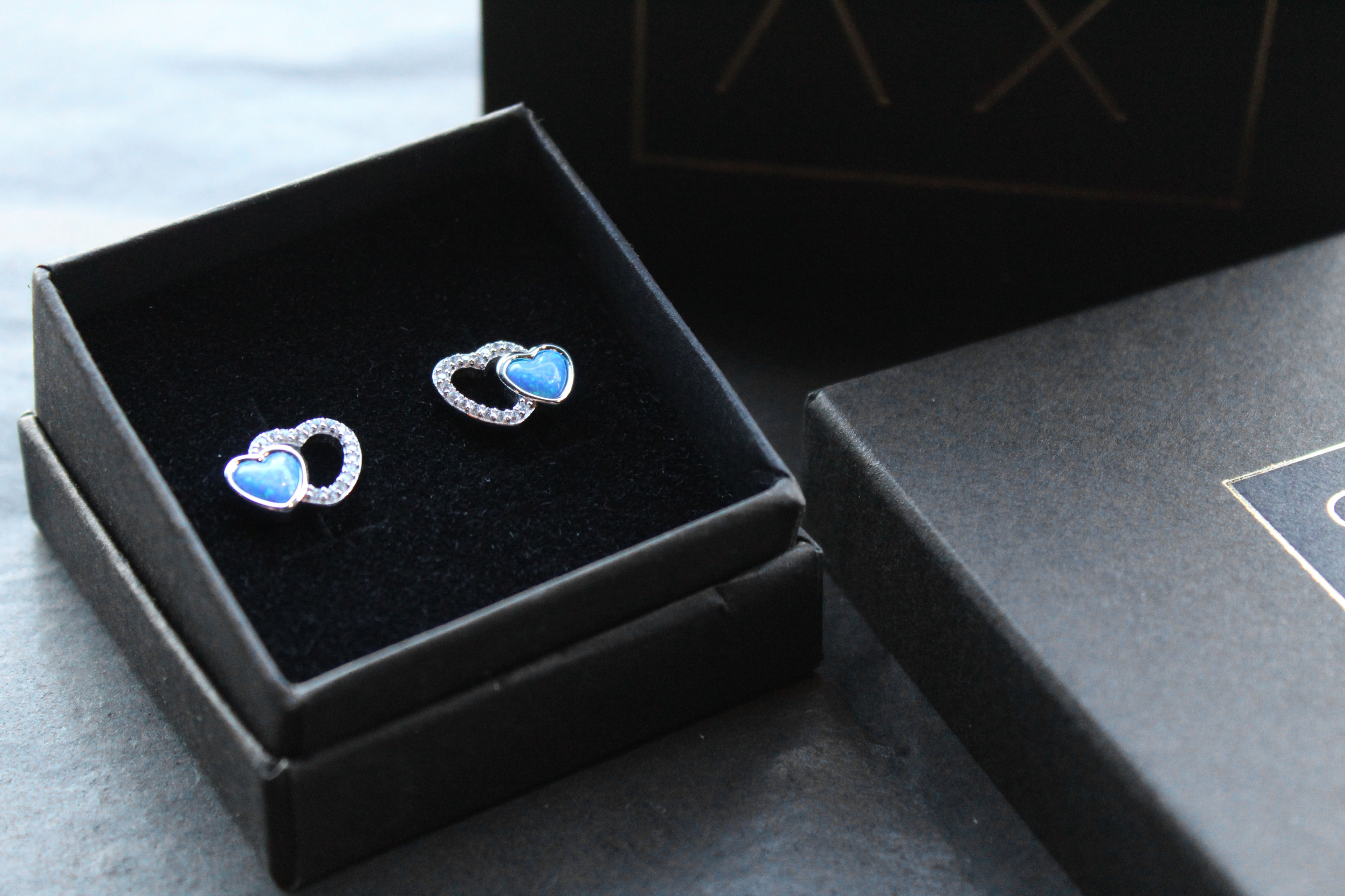 CZ & Opalique Linked Heart Earrings