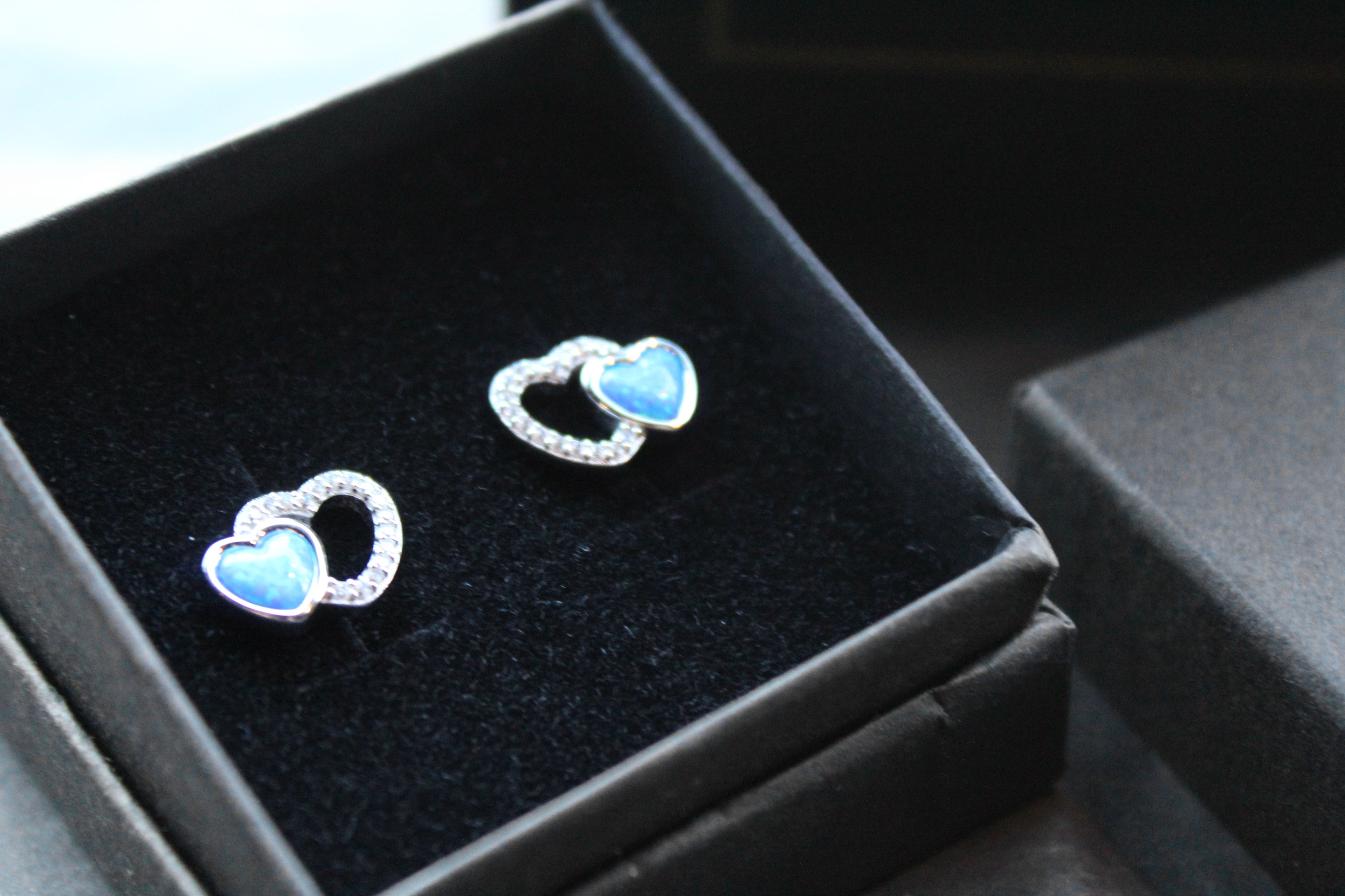 CZ & Opalique Linked Heart Earrings