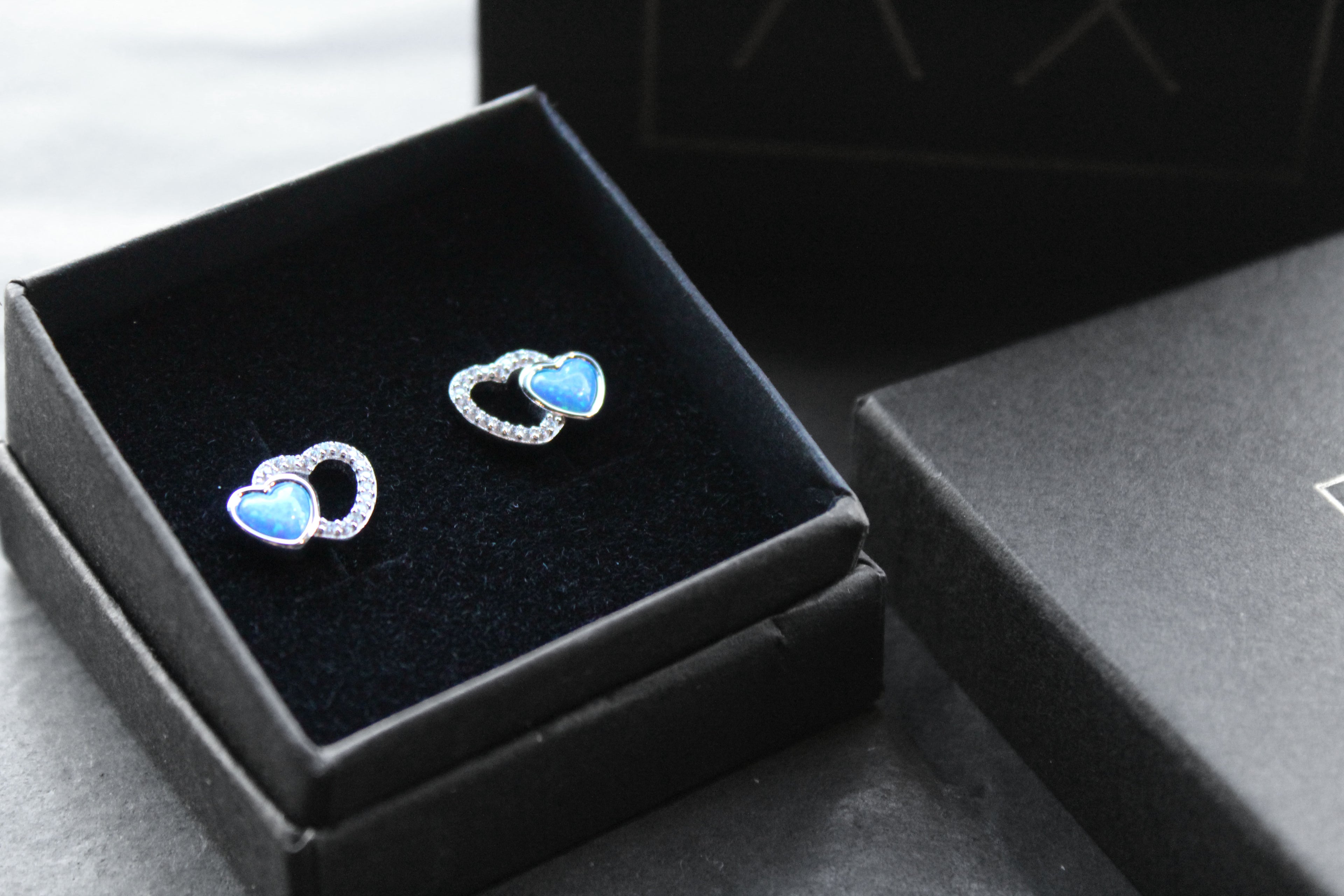 CZ & Opalique Linked Heart Earrings