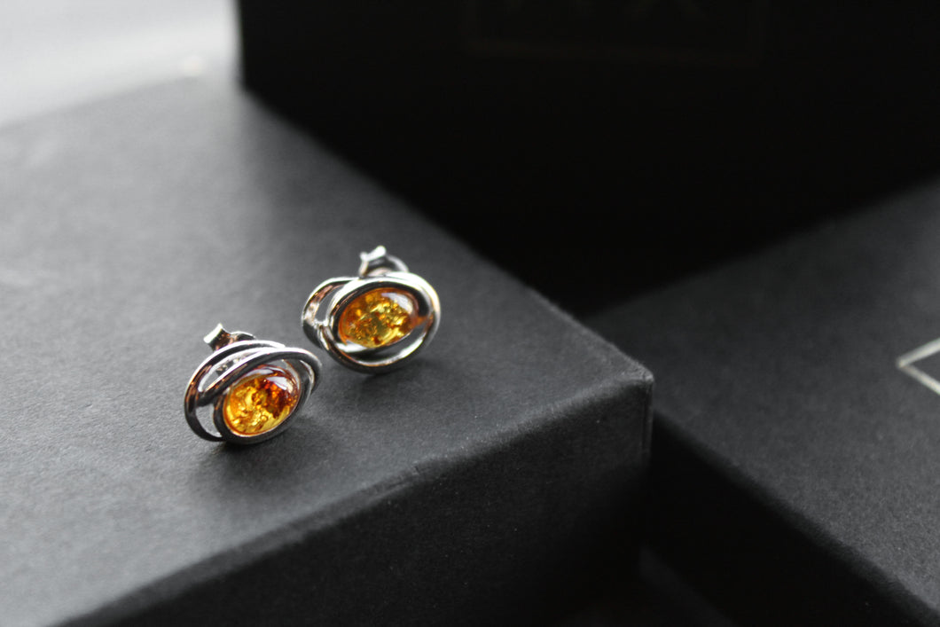 Cognac Amber Looped Oval Studs