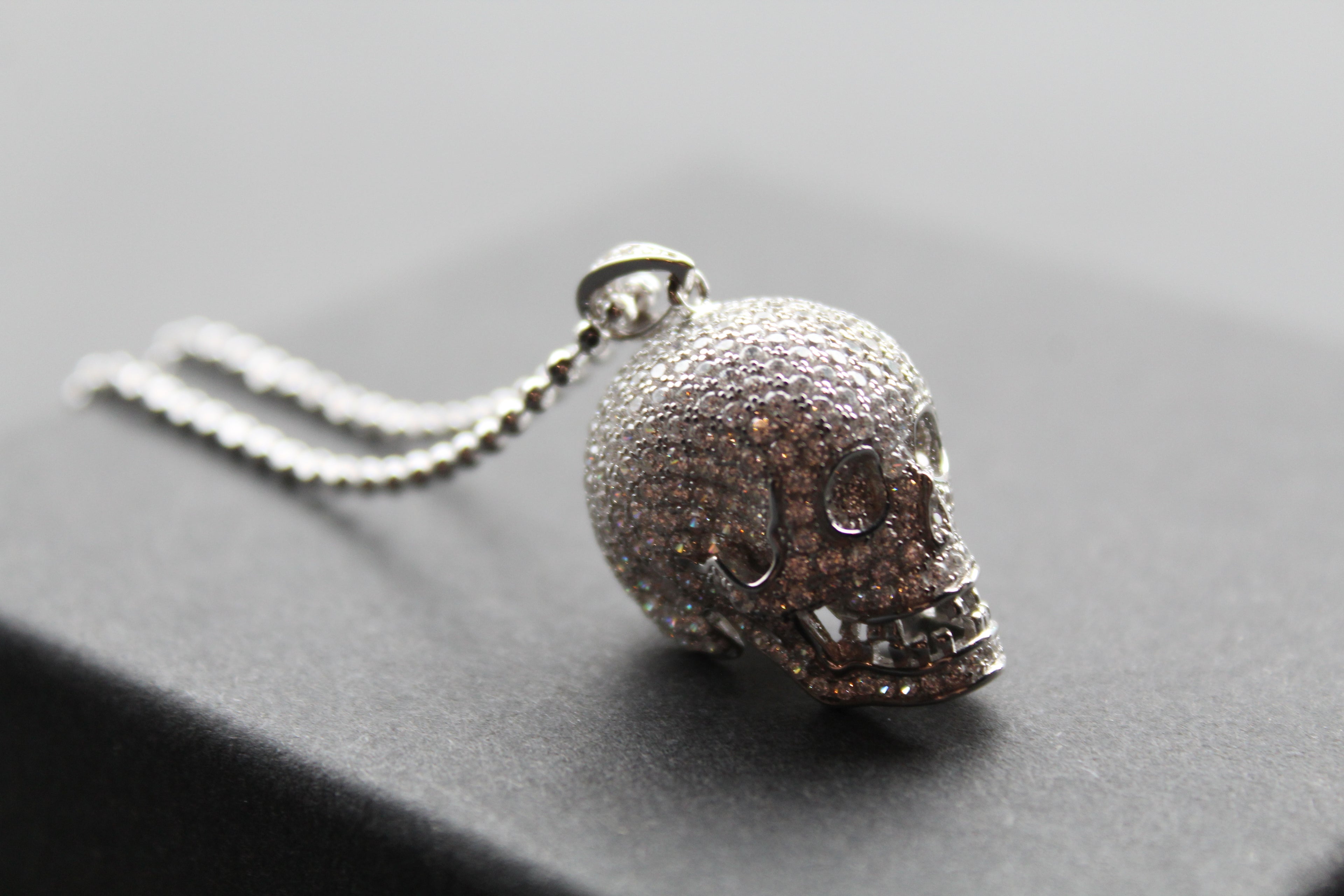 Clear CZ Encrusted Skull Pendant with 24-26” Silver Chain