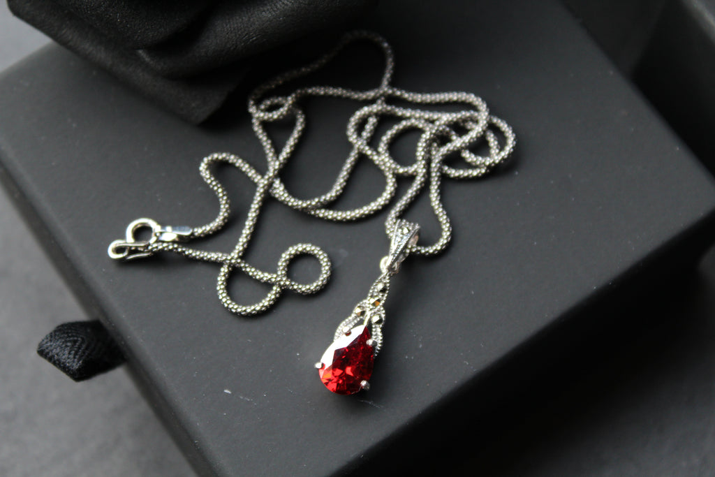 Garnet CZ and Marcasite Pendant