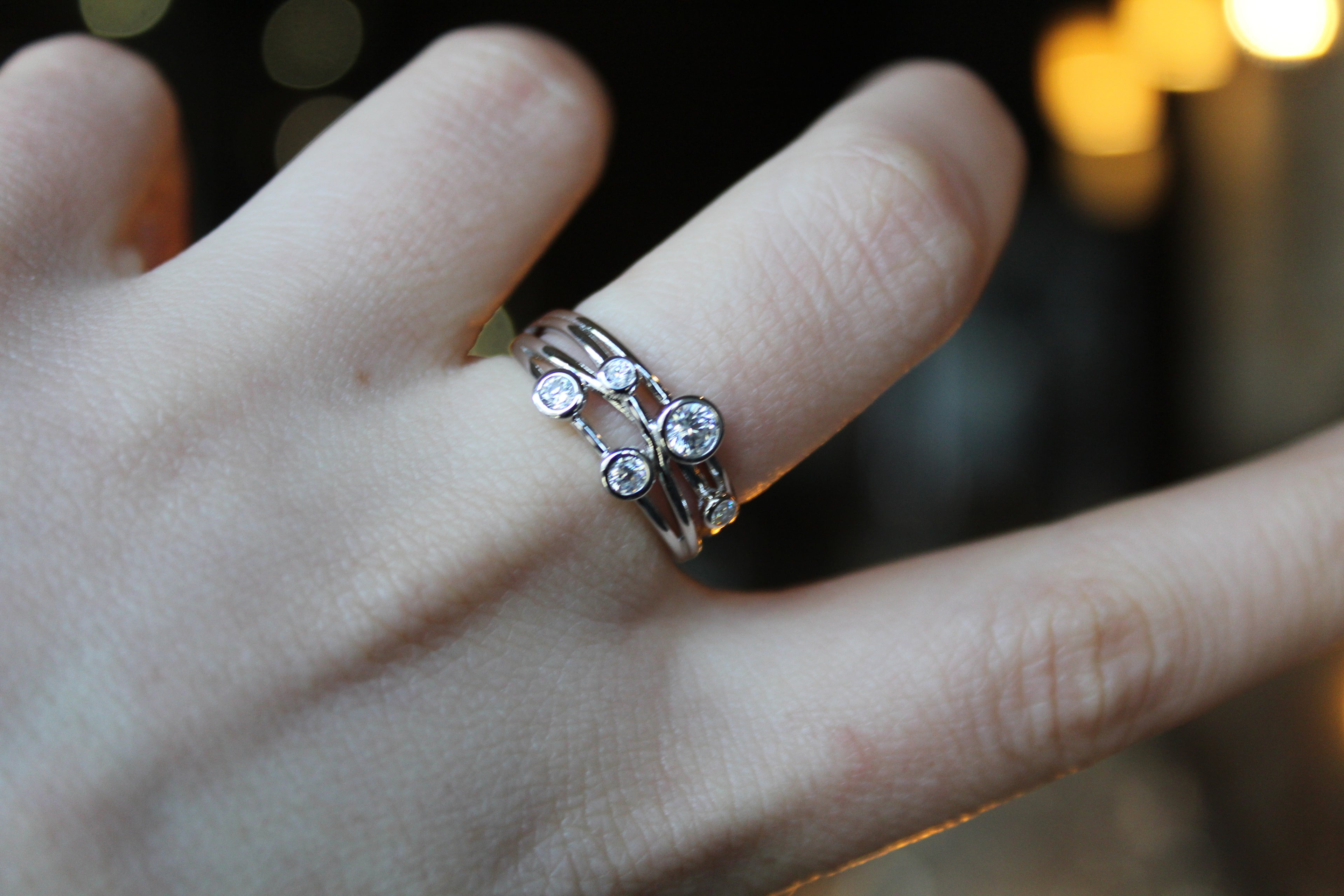 Clear CZ Studded Silver Strand Ring