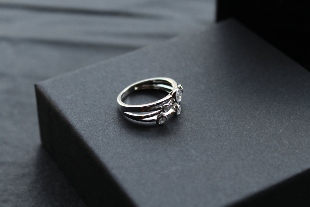 Clear CZ Studded Silver Strand Ring