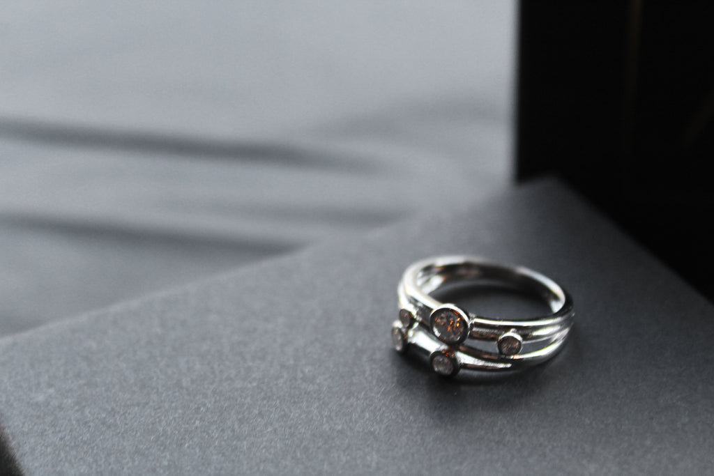 Clear CZ Studded Silver Strand Ring