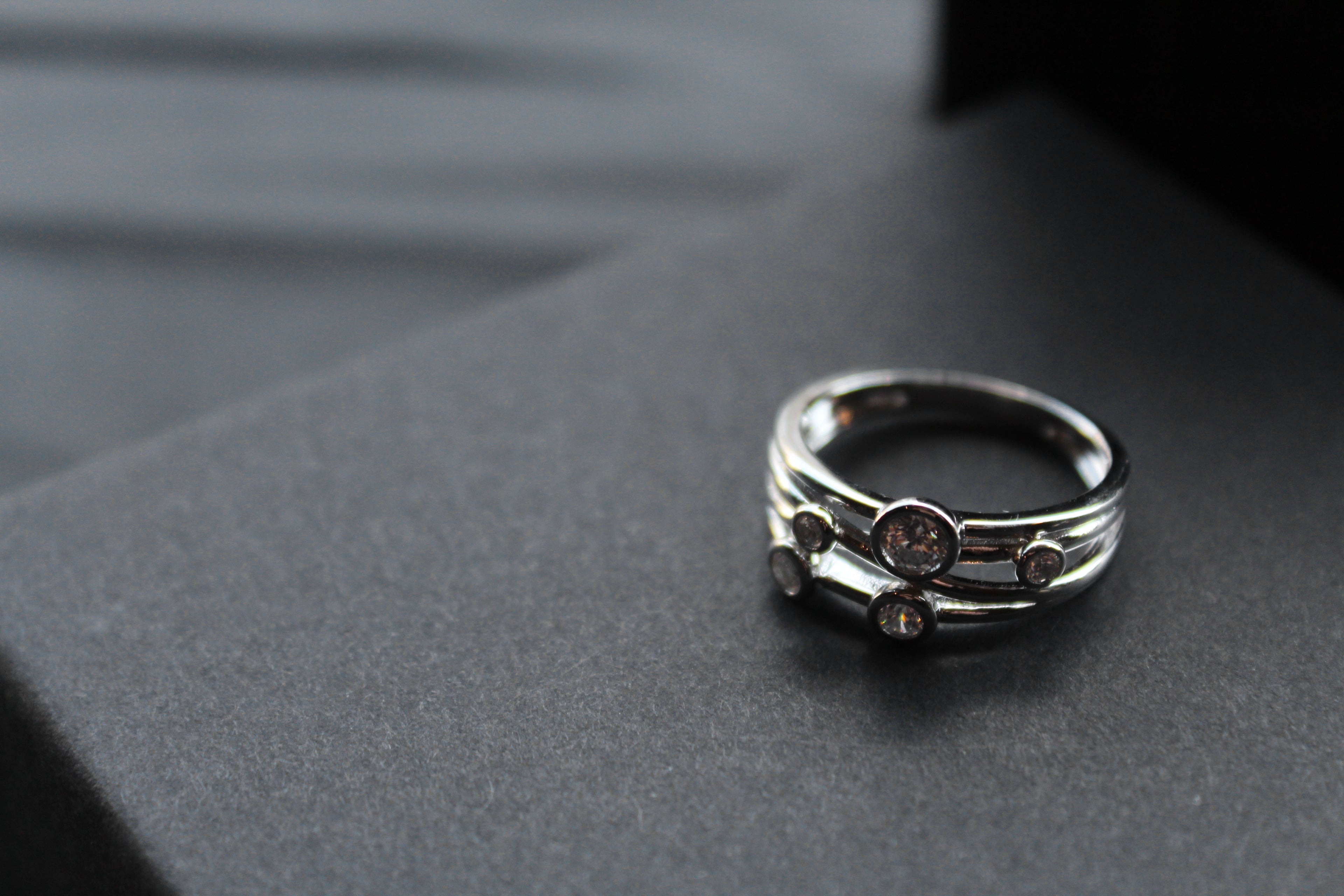 Clear CZ Studded Silver Strand Ring