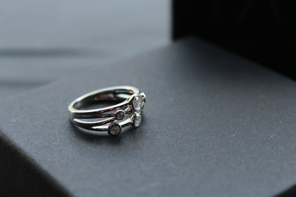 Clear CZ Studded Silver Strand Ring