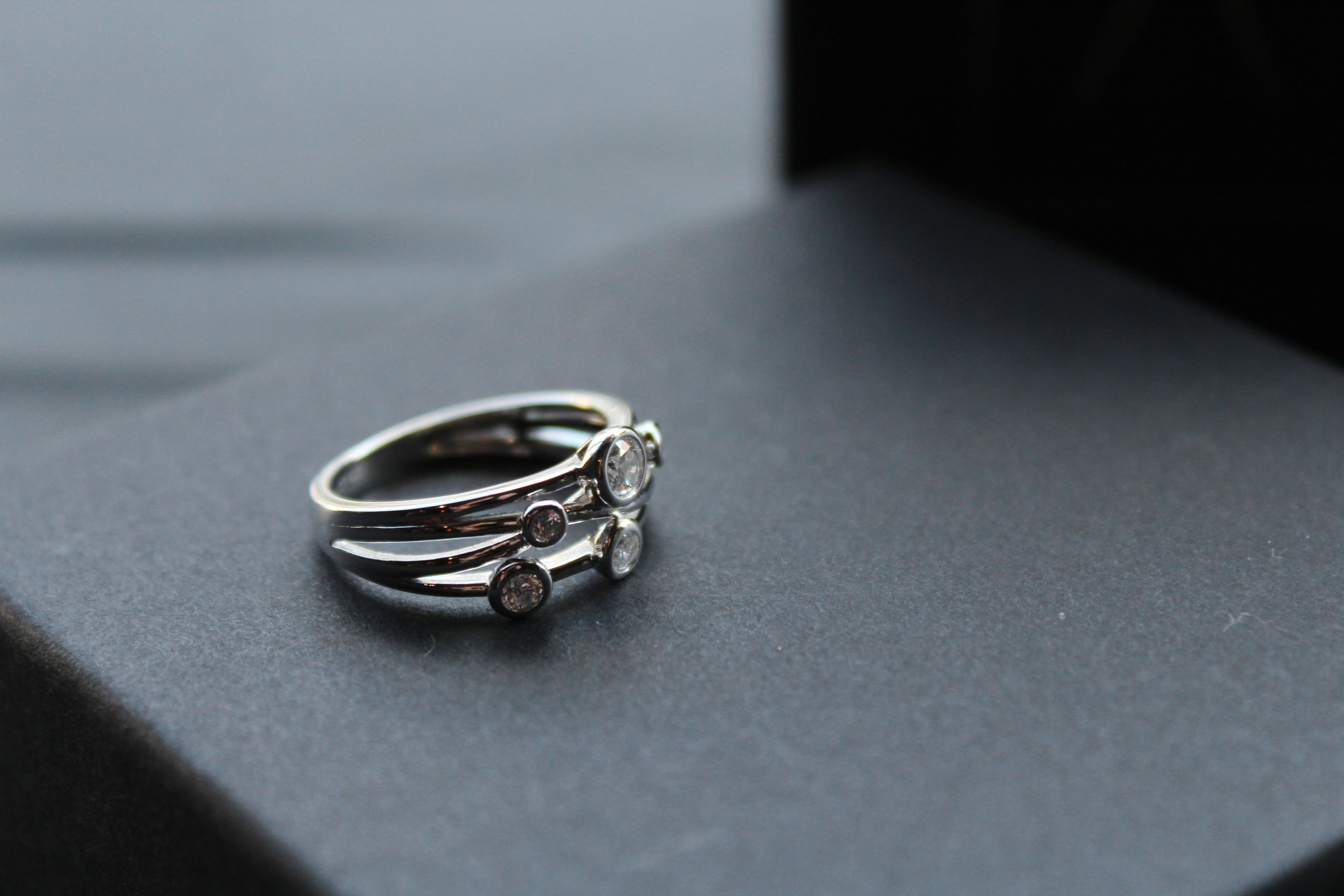 Clear CZ Studded Silver Strand Ring