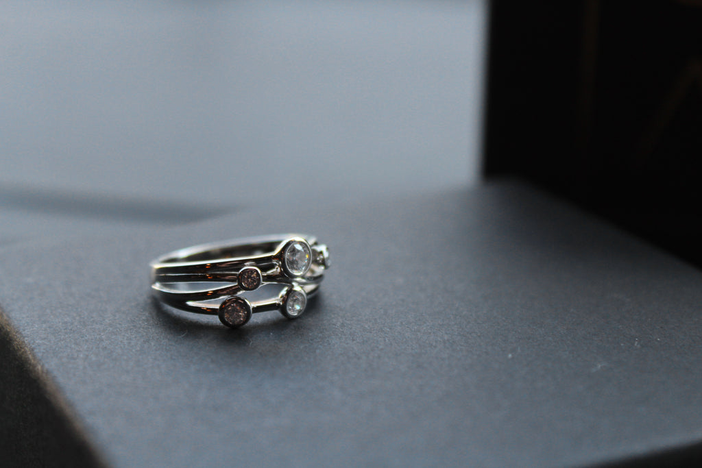 Clear CZ Studded Silver Strand Ring