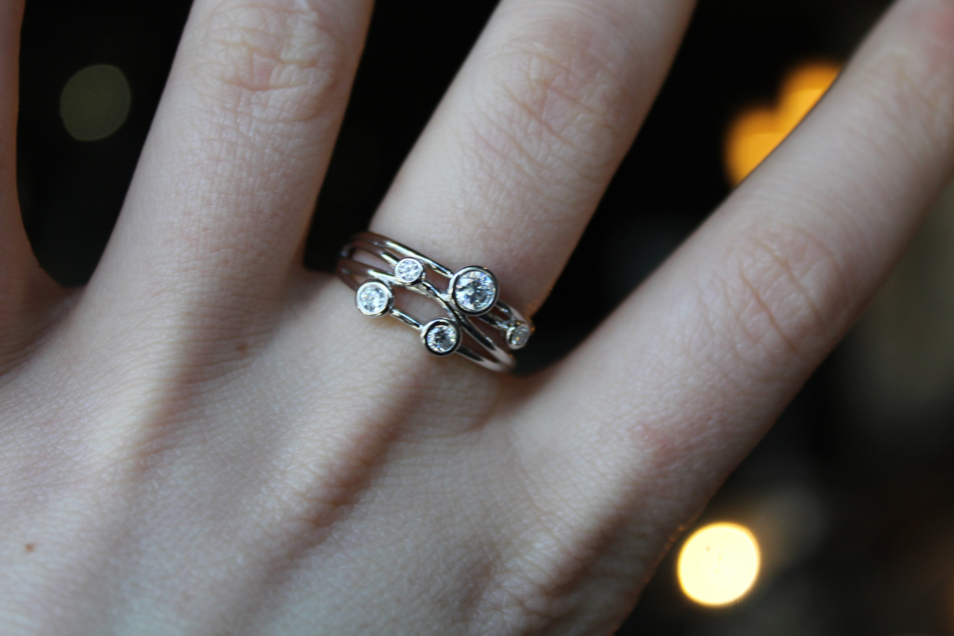 Clear CZ Studded Silver Strand Ring