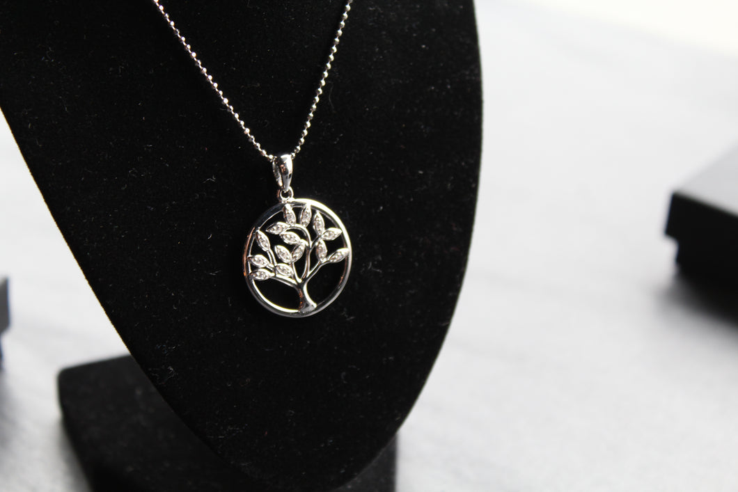 Clear CZ Tree of Life Design Pendant with Chain
