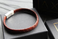 Dark Brown Leather Bracelet Matte & Polished Steel Clasp