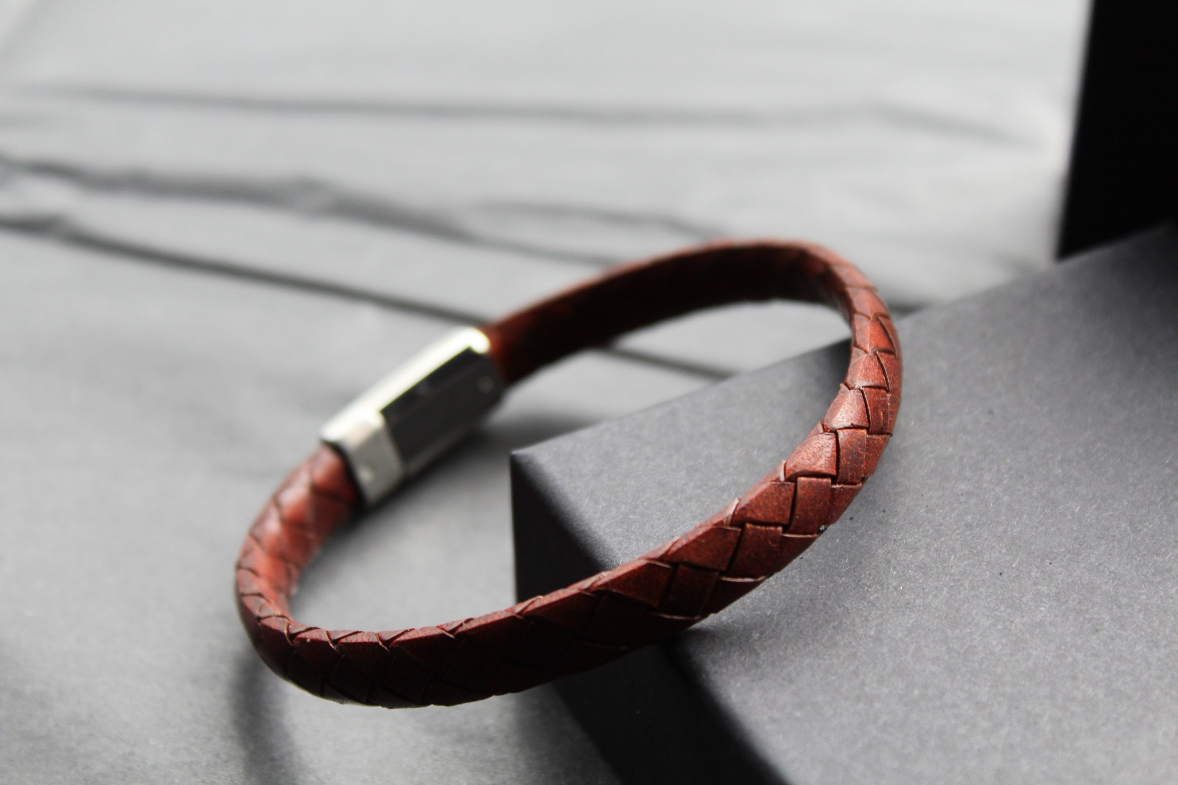 Dark Brown Leather Bracelet Matte & Polished Steel Clasp