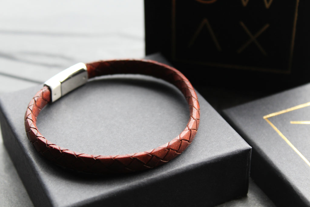 Dark Brown Leather Bracelet Matte & Polished Steel Clasp