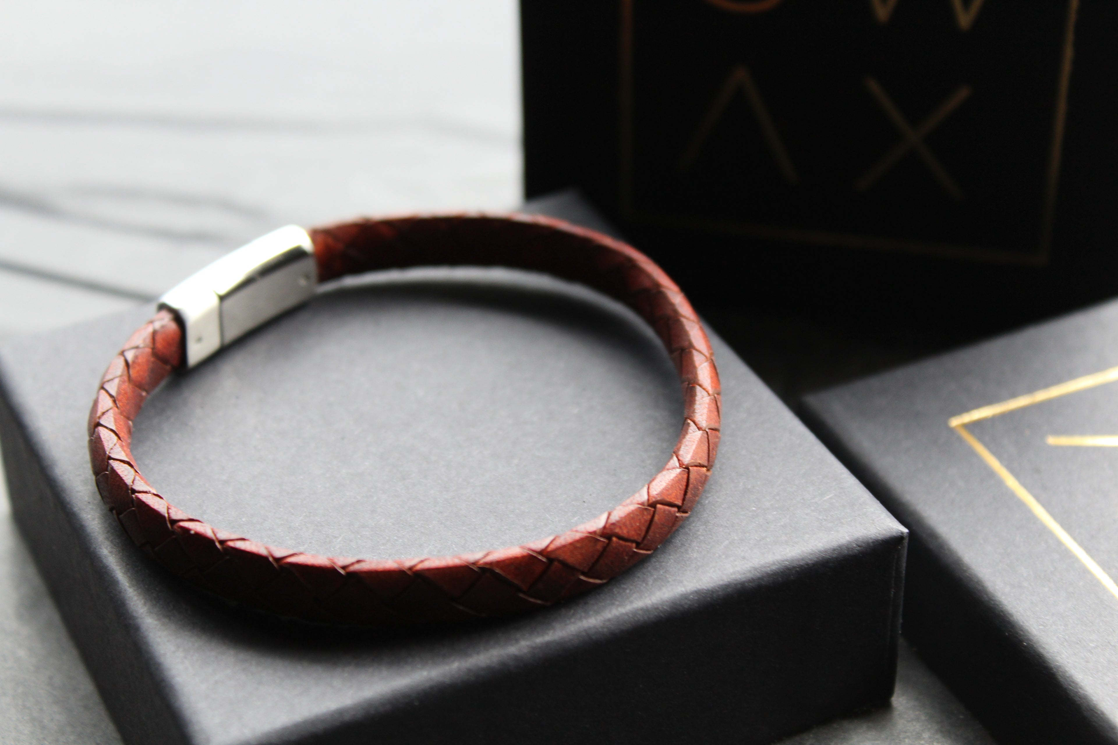Dark Brown Leather Bracelet Matte & Polished Steel Clasp